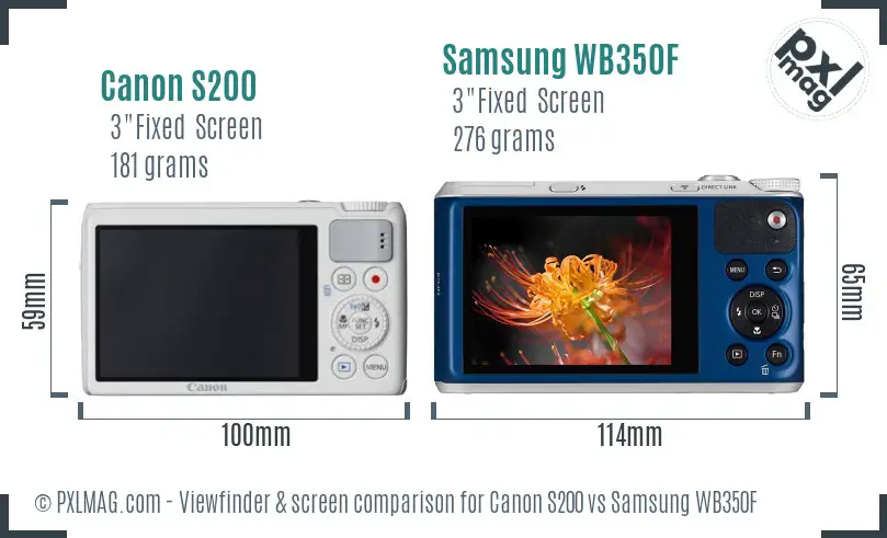 Canon S200 vs Samsung WB350F Screen and Viewfinder comparison