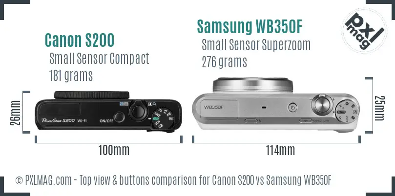 Canon S200 vs Samsung WB350F top view buttons comparison