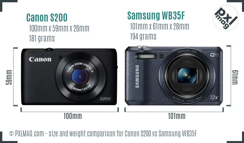 Canon S200 vs Samsung WB35F size comparison Canon S200 vs Samsung WB35F size comparison