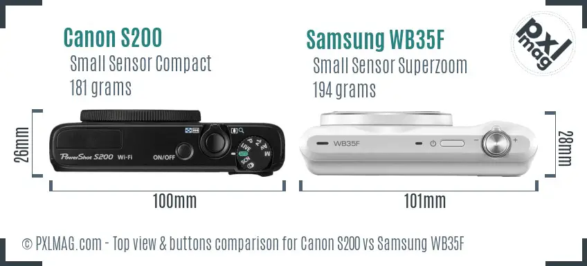 Canon S200 vs Samsung WB35F top view buttons comparison Canon S200 vs Samsung WB35F top view buttons comparison