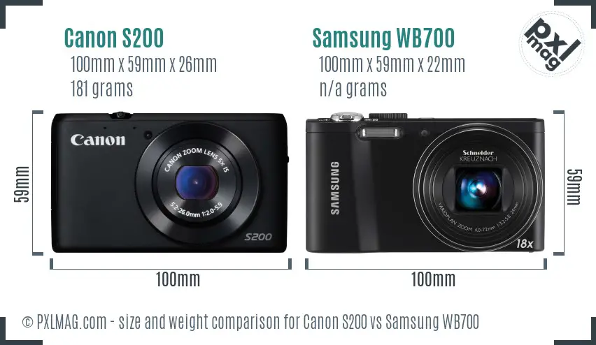 Canon S200 vs Samsung WB700 size comparison Canon S200 vs Samsung WB700 size comparison