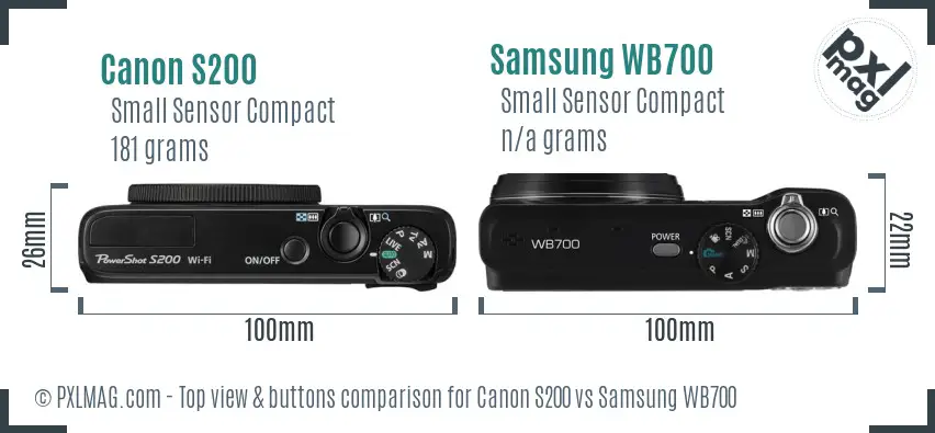 Canon S200 vs Samsung WB700 top view buttons comparison Canon S200 vs Samsung WB700 top view buttons comparison