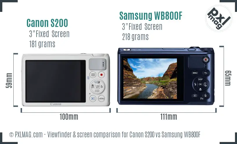 Canon S200 vs Samsung WB800F Screen and Viewfinder comparison