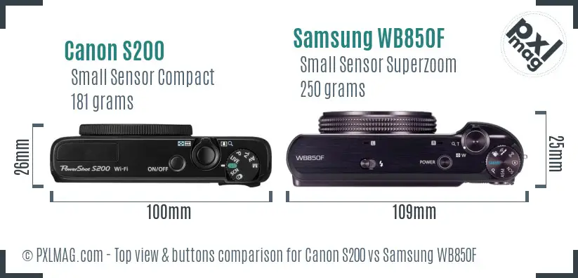 Canon S200 vs Samsung WB850F top view buttons comparison