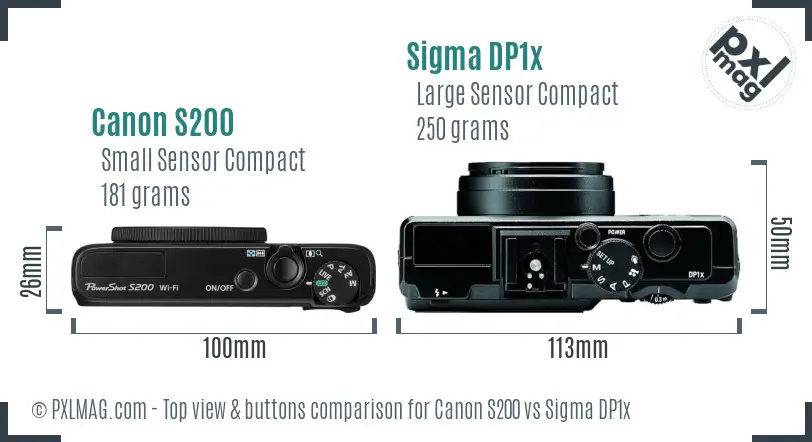 Canon S200 vs Sigma DP1x top view buttons comparison