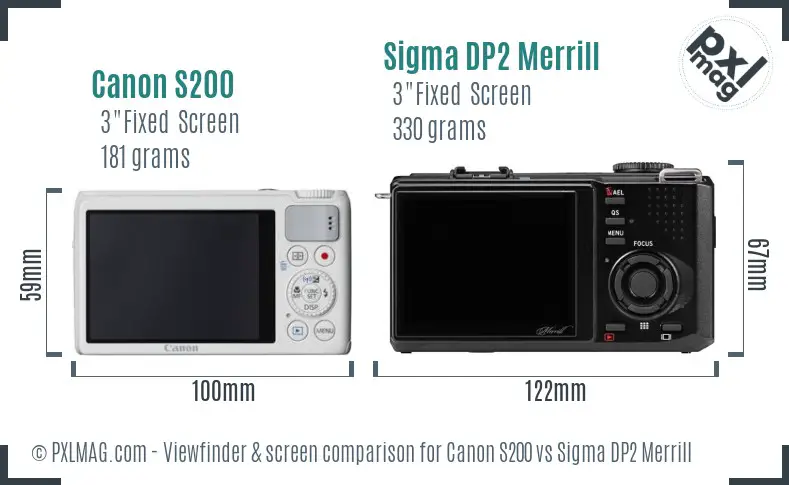 Canon S200 vs Sigma DP2 Merrill Screen and Viewfinder comparison