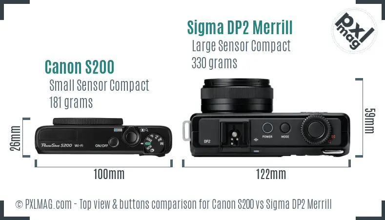 Canon S200 vs Sigma DP2 Merrill top view buttons comparison