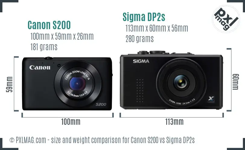 Canon S200 vs Sigma DP2s size comparison