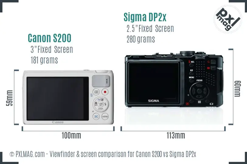 Canon S200 vs Sigma DP2x Screen and Viewfinder comparison