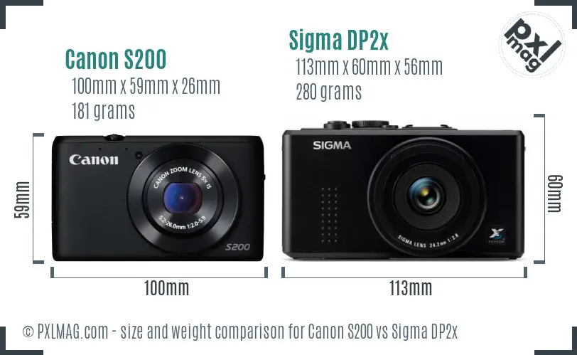 Canon S200 vs Sigma DP2x size comparison