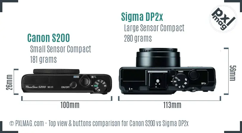 Canon S200 vs Sigma DP2x top view buttons comparison