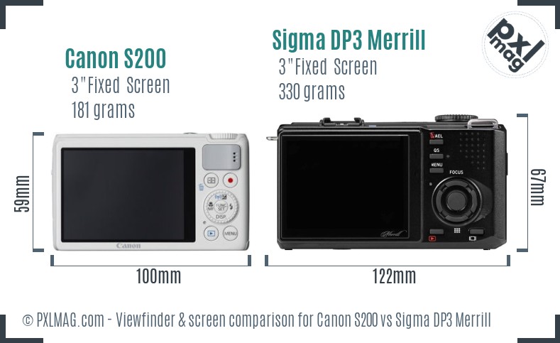 Canon S200 vs Sigma DP3 Merrill Screen and Viewfinder comparison