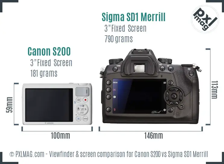 Canon S200 vs Sigma SD1 Merrill Screen and Viewfinder comparison