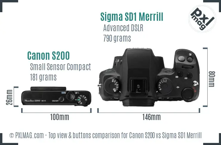 Canon S200 vs Sigma SD1 Merrill top view buttons comparison