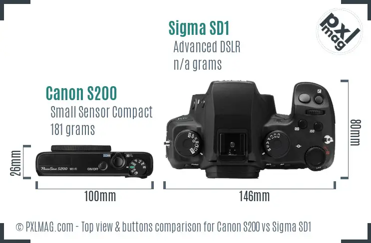 Canon S200 vs Sigma SD1 top view buttons comparison Canon S200 vs Sigma SD1 top view buttons comparison