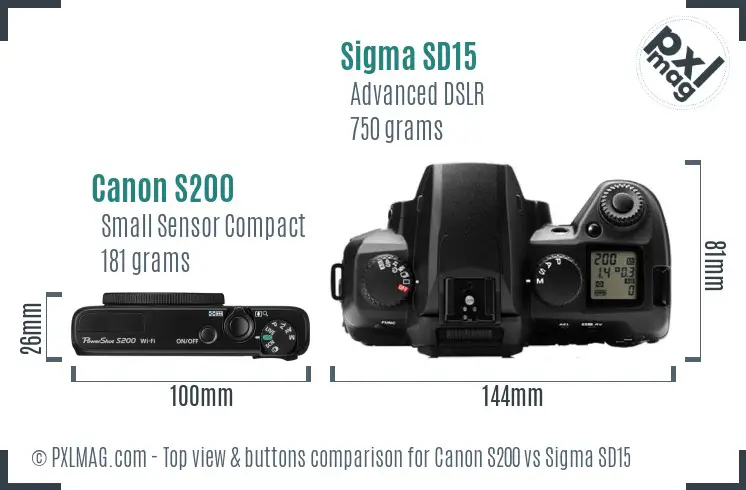 Canon S200 vs Sigma SD15 top view buttons comparison