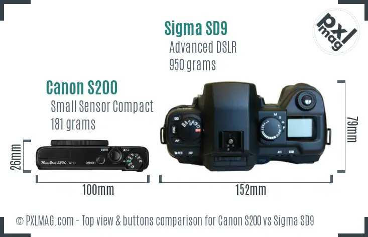 Canon S200 vs Sigma SD9 top view buttons comparison Canon S200 vs Sigma SD9 top view buttons comparison