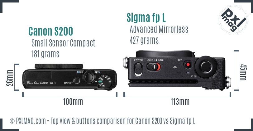 Canon S200 vs Sigma fp L top view buttons comparison