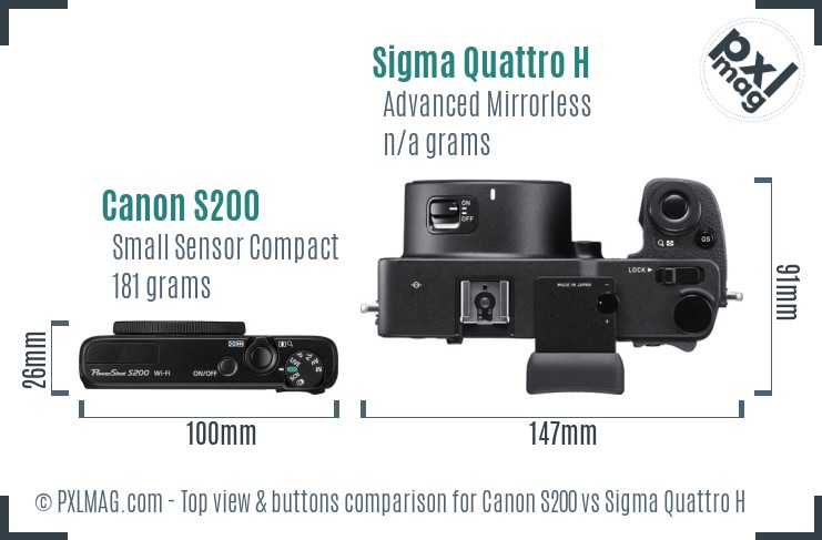 Canon S200 vs Sigma Quattro H top view buttons comparison