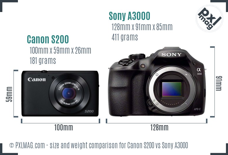 Canon S200 vs Sony A3000 size comparison Canon S200 vs Sony A3000 size comparison