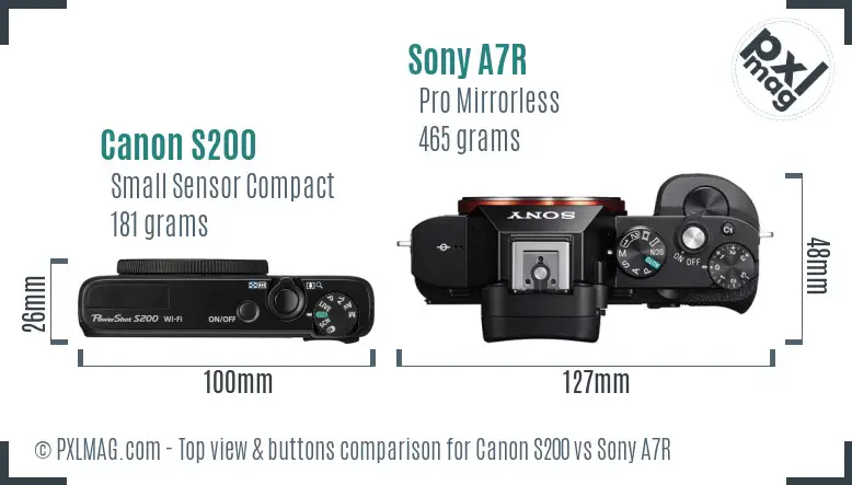 Canon S200 vs Sony A7R top view buttons comparison