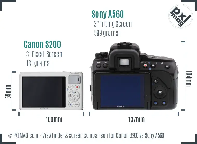 Canon S200 vs Sony A560 Screen and Viewfinder comparison Canon S200 vs Sony A560 Screen and Viewfinder comparison