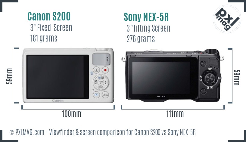 Canon S200 vs Sony NEX-5R Screen and Viewfinder comparison