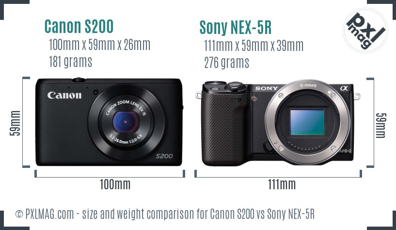 Canon S200 vs Sony NEX-5R size comparison Canon S200 vs Sony NEX-5R size comparison
