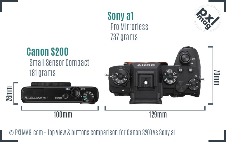 Canon S200 vs Sony a1 top view buttons comparison
