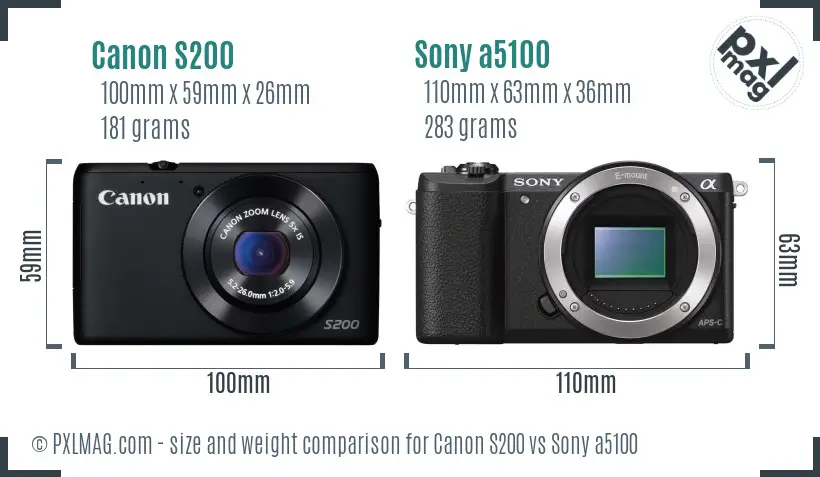 Canon S200 vs Sony a5100 size comparison