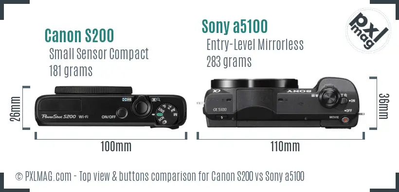 Canon S200 vs Sony a5100 top view buttons comparison