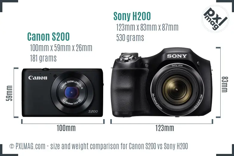 Canon S200 vs Sony H200 size comparison