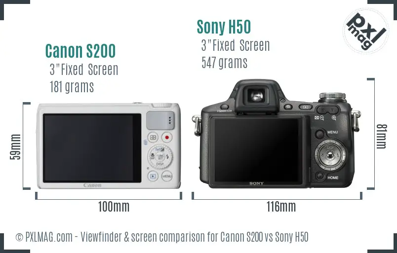 Canon S200 vs Sony H50 Screen and Viewfinder comparison