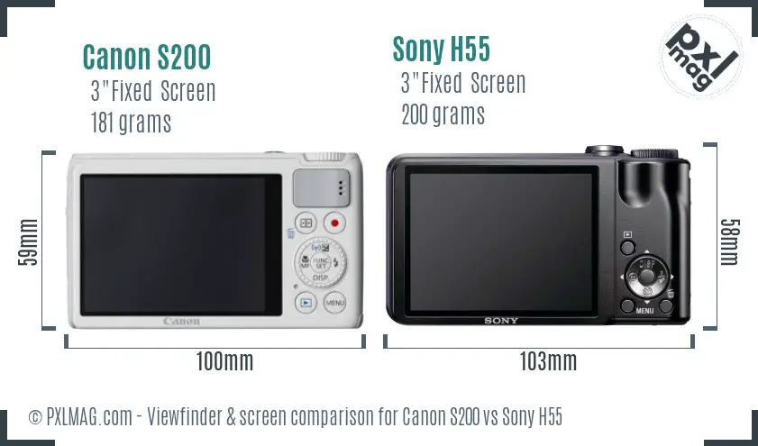 Canon S200 vs Sony H55 Screen and Viewfinder comparison
