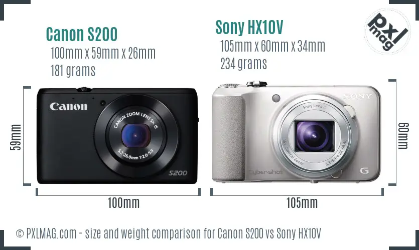 Canon S200 vs Sony HX10V size comparison Canon S200 vs Sony HX10V size comparison