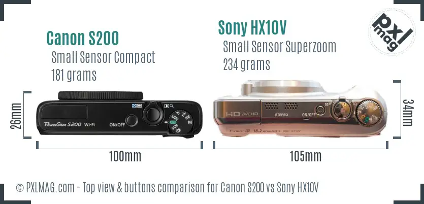 Canon S200 vs Sony HX10V top view buttons comparison Canon S200 vs Sony HX10V top view buttons comparison