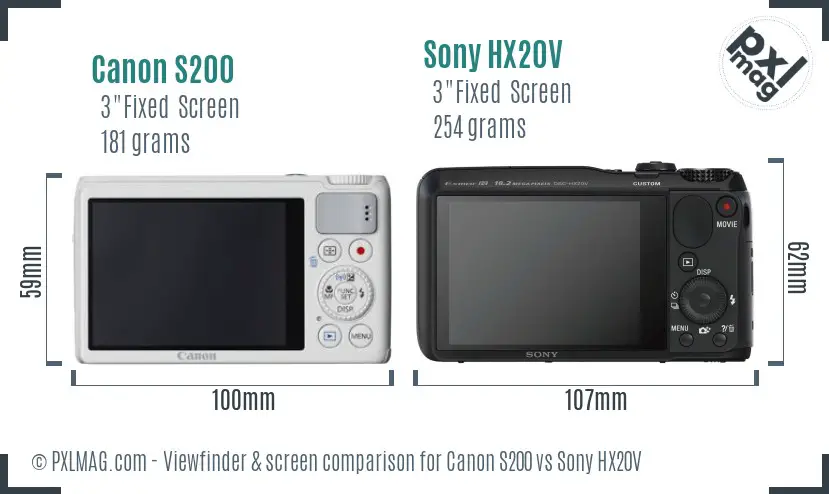 Canon S200 vs Sony HX20V Screen and Viewfinder comparison Canon S200 vs Sony HX20V Screen and Viewfinder comparison