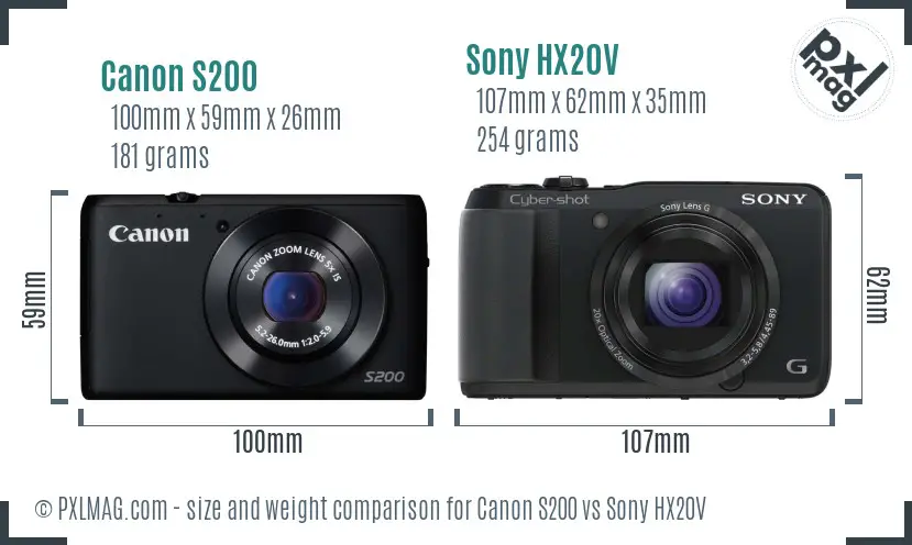Canon S200 vs Sony HX20V size comparison Canon S200 vs Sony HX20V size comparison