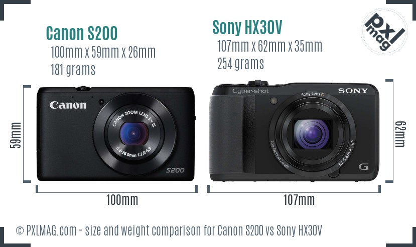 Canon S200 vs Sony HX30V size comparison Canon S200 vs Sony HX30V size comparison