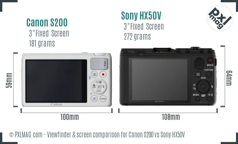 Canon S200 vs Sony HX50V Screen and Viewfinder comparison Canon S200 vs Sony HX50V Screen and Viewfinder comparison