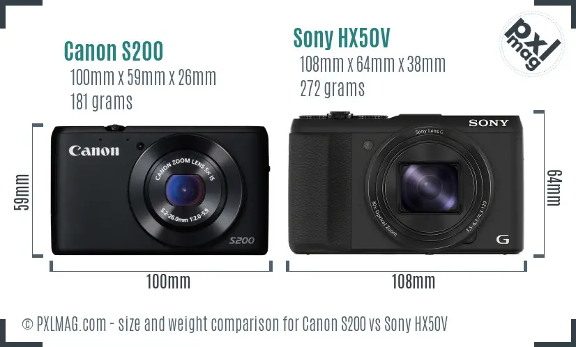 Canon S200 vs Sony HX50V size comparison Canon S200 vs Sony HX50V size comparison