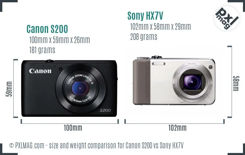 Canon S200 vs Sony HX7V size comparison Canon S200 vs Sony HX7V size comparison