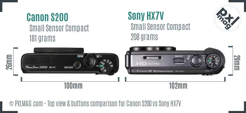 Canon S200 vs Sony HX7V top view buttons comparison Canon S200 vs Sony HX7V top view buttons comparison