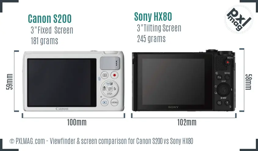 Canon S200 vs Sony HX80 Screen and Viewfinder comparison