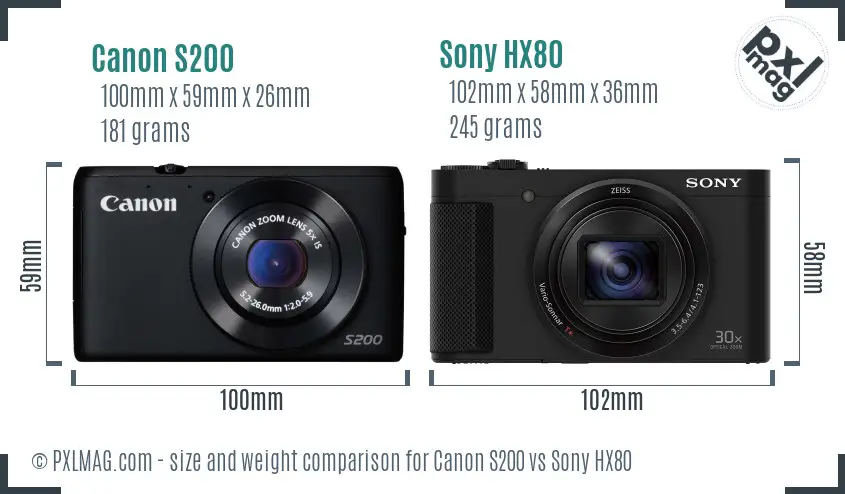 Canon S200 vs Sony HX80 size comparison