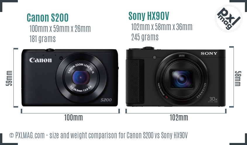 Canon S200 vs Sony HX90V size comparison Canon S200 vs Sony HX90V size comparison