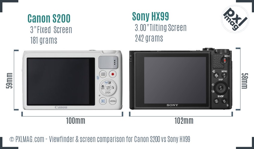 Canon S200 vs Sony HX99 Screen and Viewfinder comparison