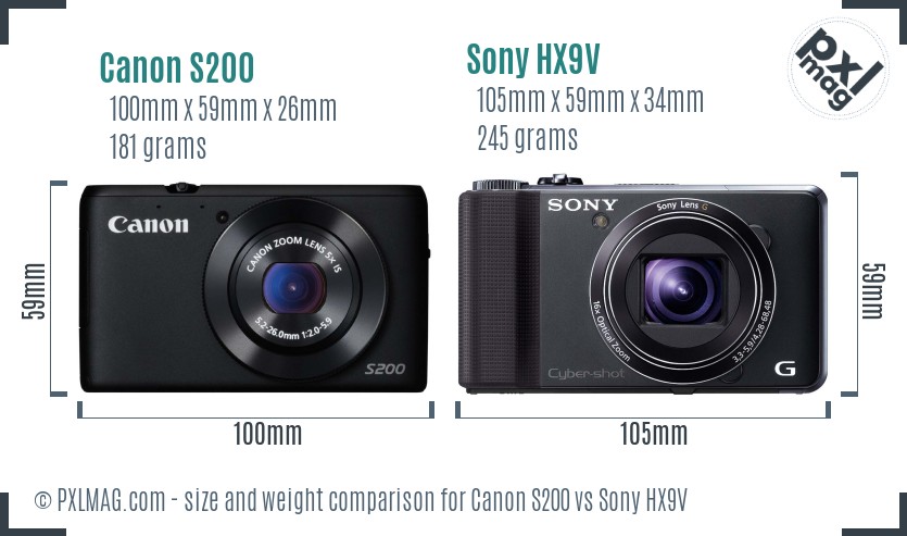 Canon S200 vs Sony HX9V size comparison Canon S200 vs Sony HX9V size comparison