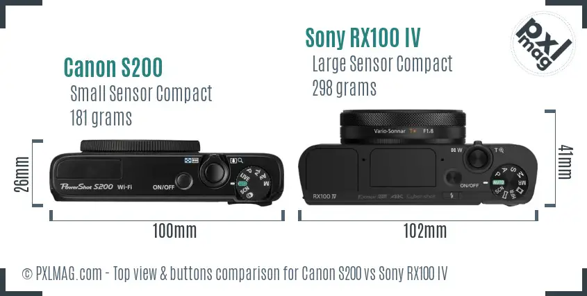 Canon S200 vs Sony RX100 IV top view buttons comparison