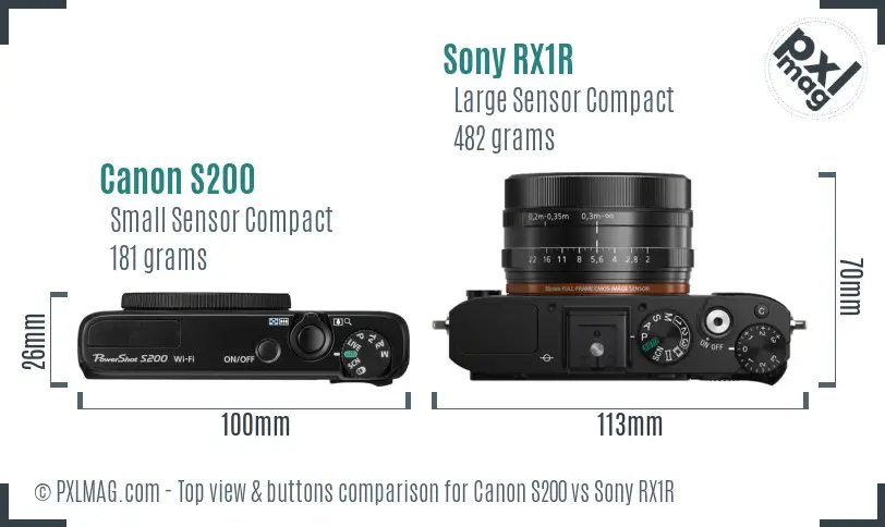 Canon S200 vs Sony RX1R top view buttons comparison Canon S200 vs Sony RX1R top view buttons comparison